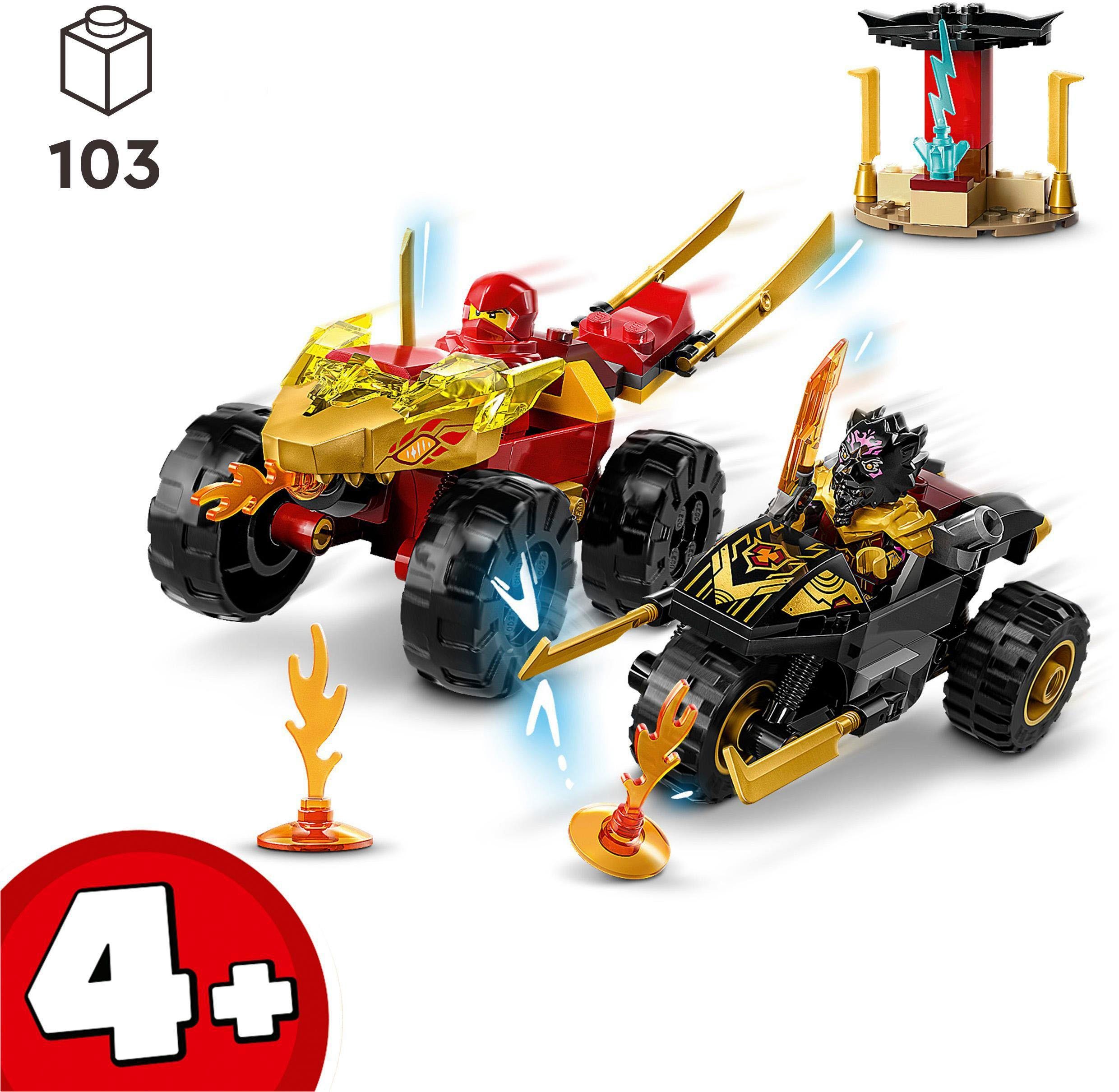LEGO® Konstruktionsspielsteine Verfolgungsjagd mit Kais Flitzer und Ras' Motorrad (71789), (103 St), LEGO® NINJAGO; Made in Europe