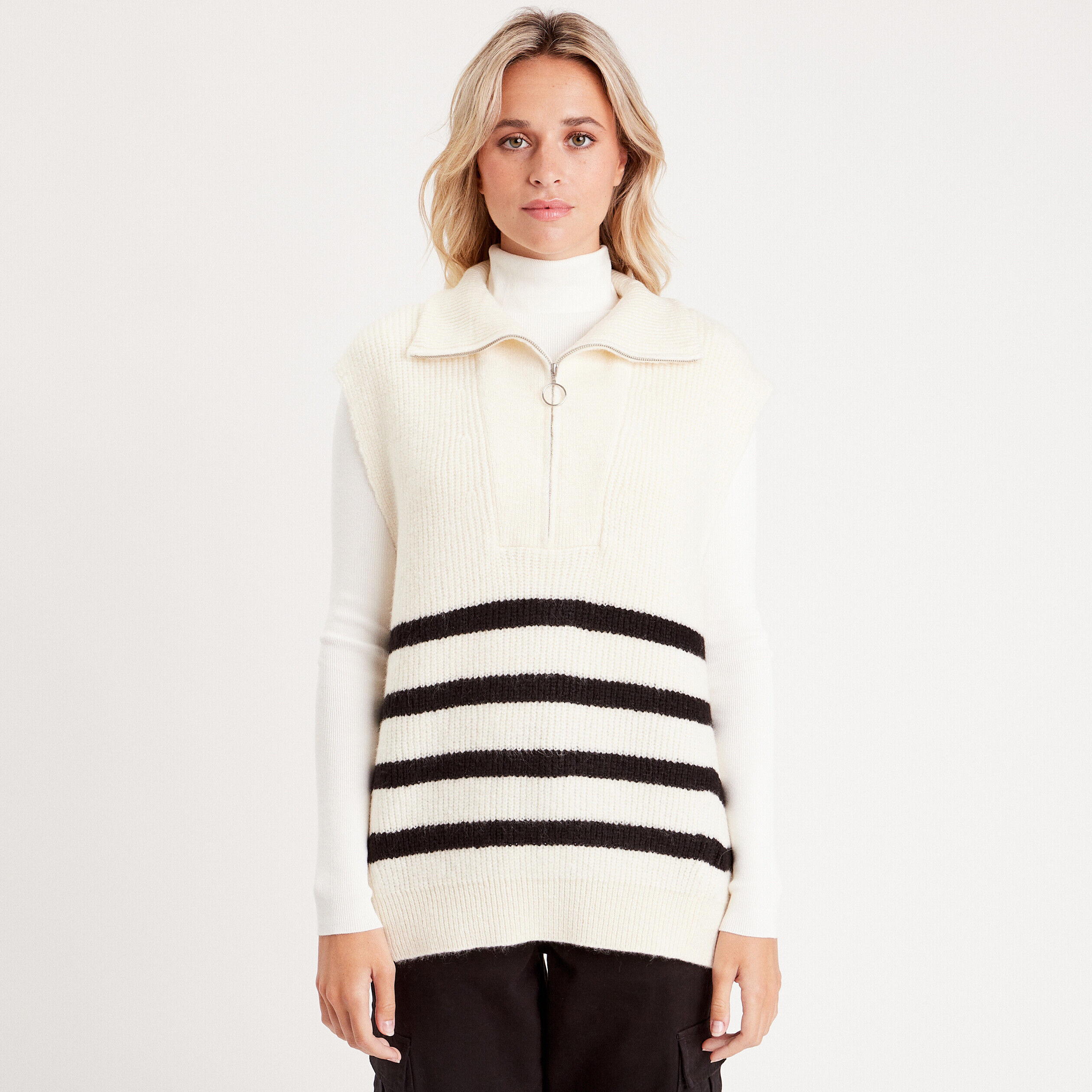 Pull col camionneur zippé ecru femme | Cache Cache