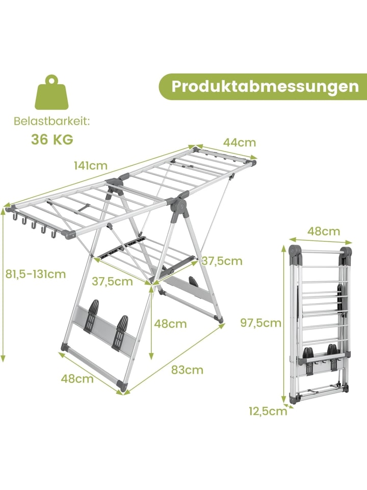 COSTWAY Wäscheständer ausziehbar in Silber günstig kaufen onesize