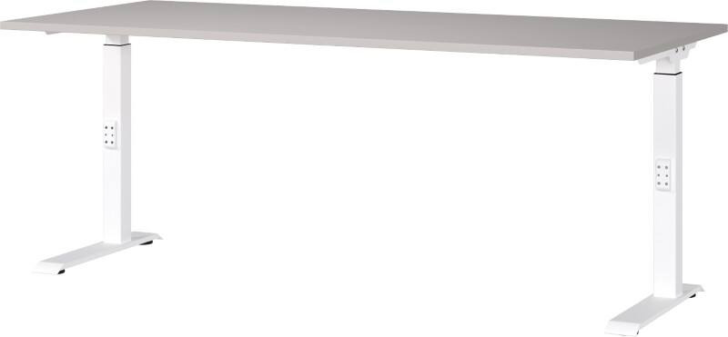 GERMANIA Sitz-Stehschreibtisch Metall, Spanplatte Kaschmir Weiß C-Fuß 1.800 x 800 x 910 mm