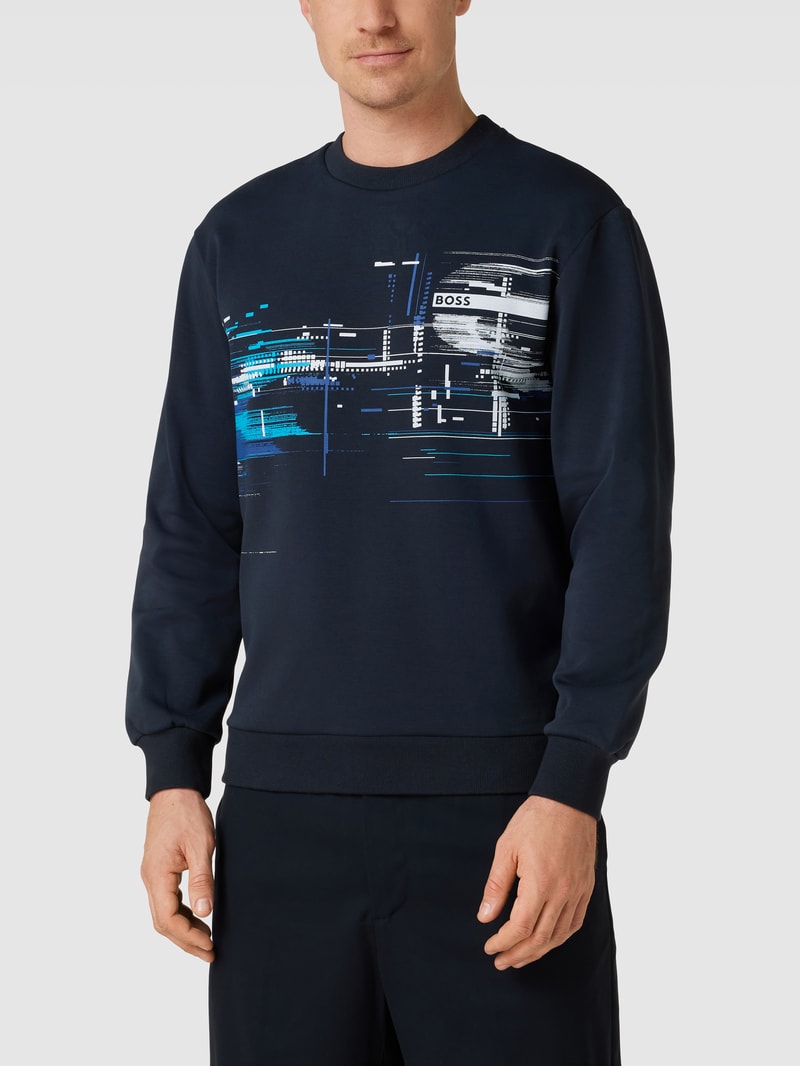 Sweatshirt mit Label-Print Modell 'Salbonic' in dunkelblau