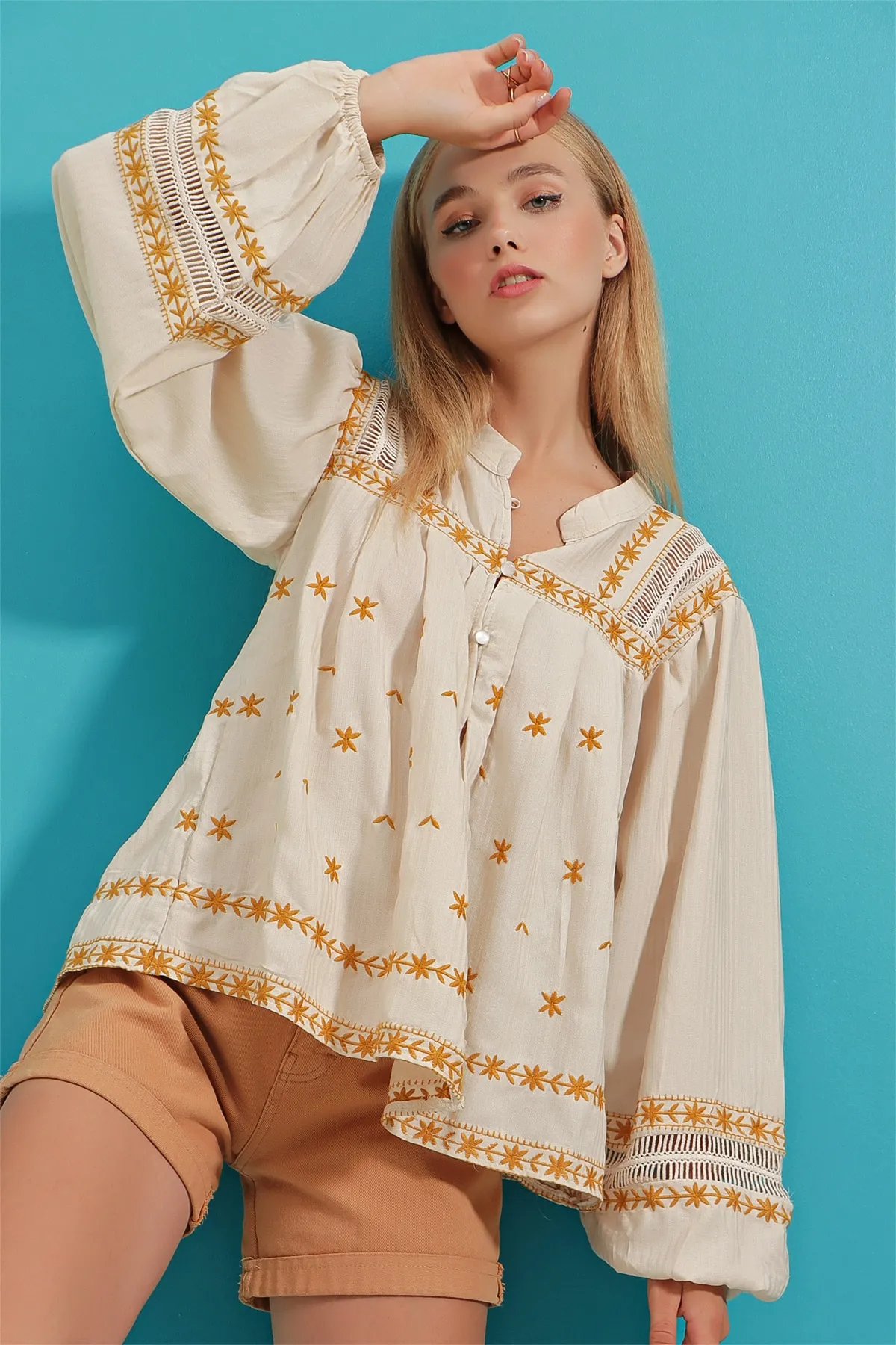 Trend Alaçatı Stili  Hemd - Ecru - Relaxed Fit