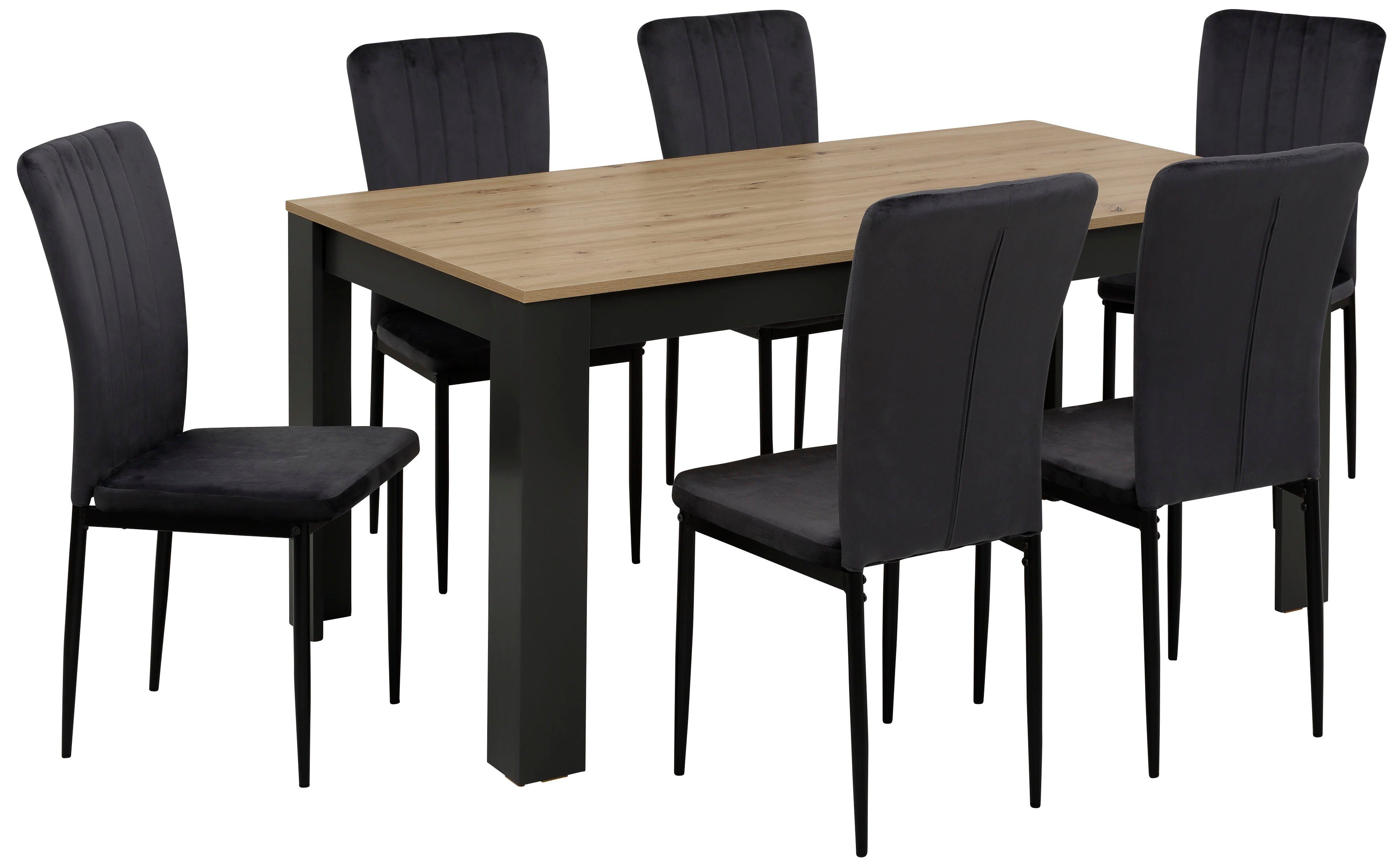 Home affaire Essgruppe Bergamo, (Set, 7-tlg), 7-teilige Tischgruppe mit modernem Esszimmerstuhl und Esstisch