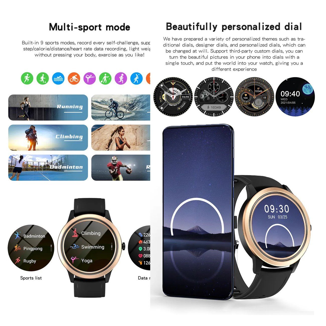 Manike A60 Business Pro Smartwatch (4,3 cm/1,69'' HD Voll Touchscreen Zoll) Spar - set, Smartwatch mit deutscher Bedienungsanleitung mit Ladekabel, Herzfrequenzmesser, Analyse von EKG-Daten, Blutdruckmessgerät