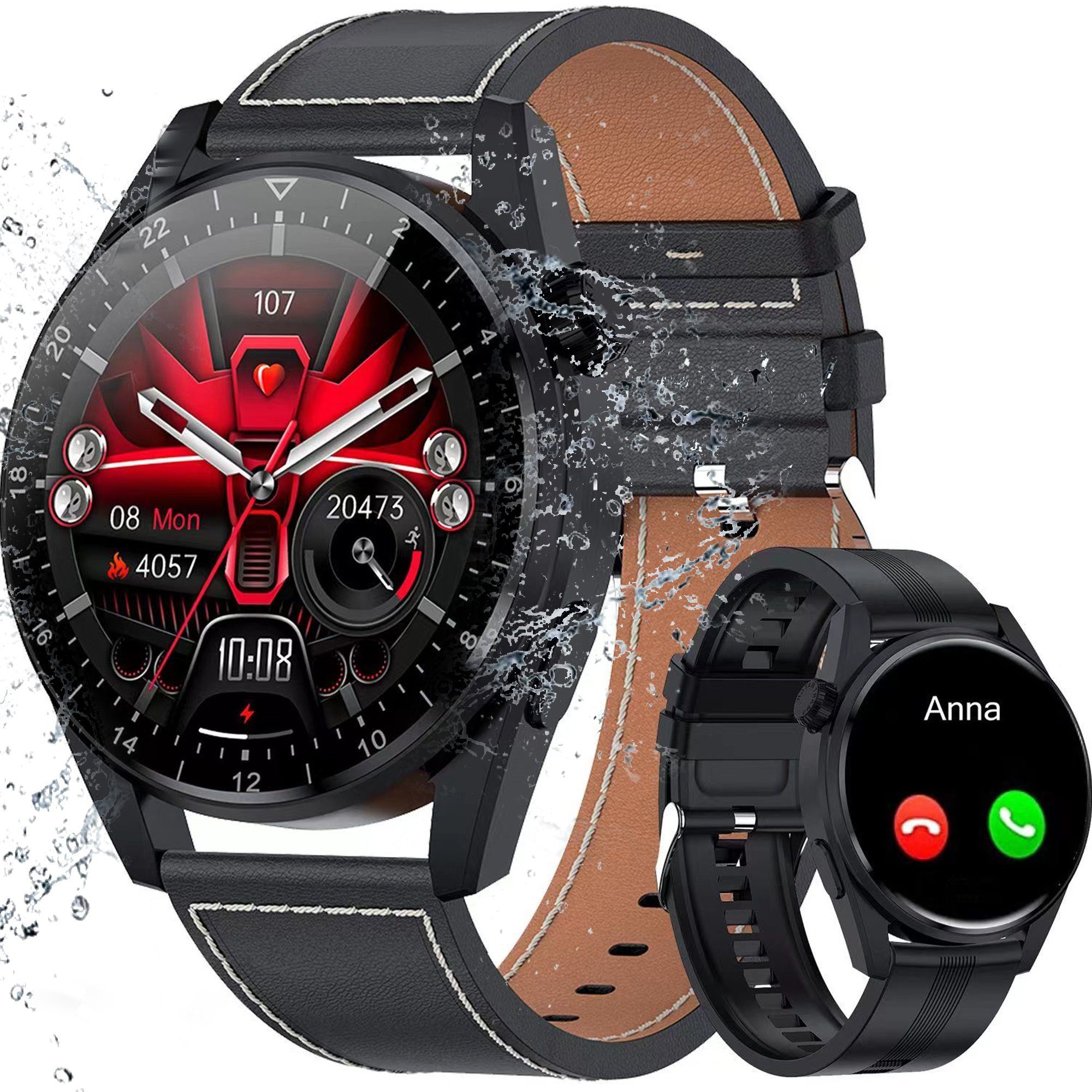 Tisoutec Smartwatch Damen Herren Smartwatch (Fitnessuhr mit Telefonfunktion/WhatsApp Notiz,Smartwatch Fitness Tracker Uhr IP68 Wasserdicht,1.36