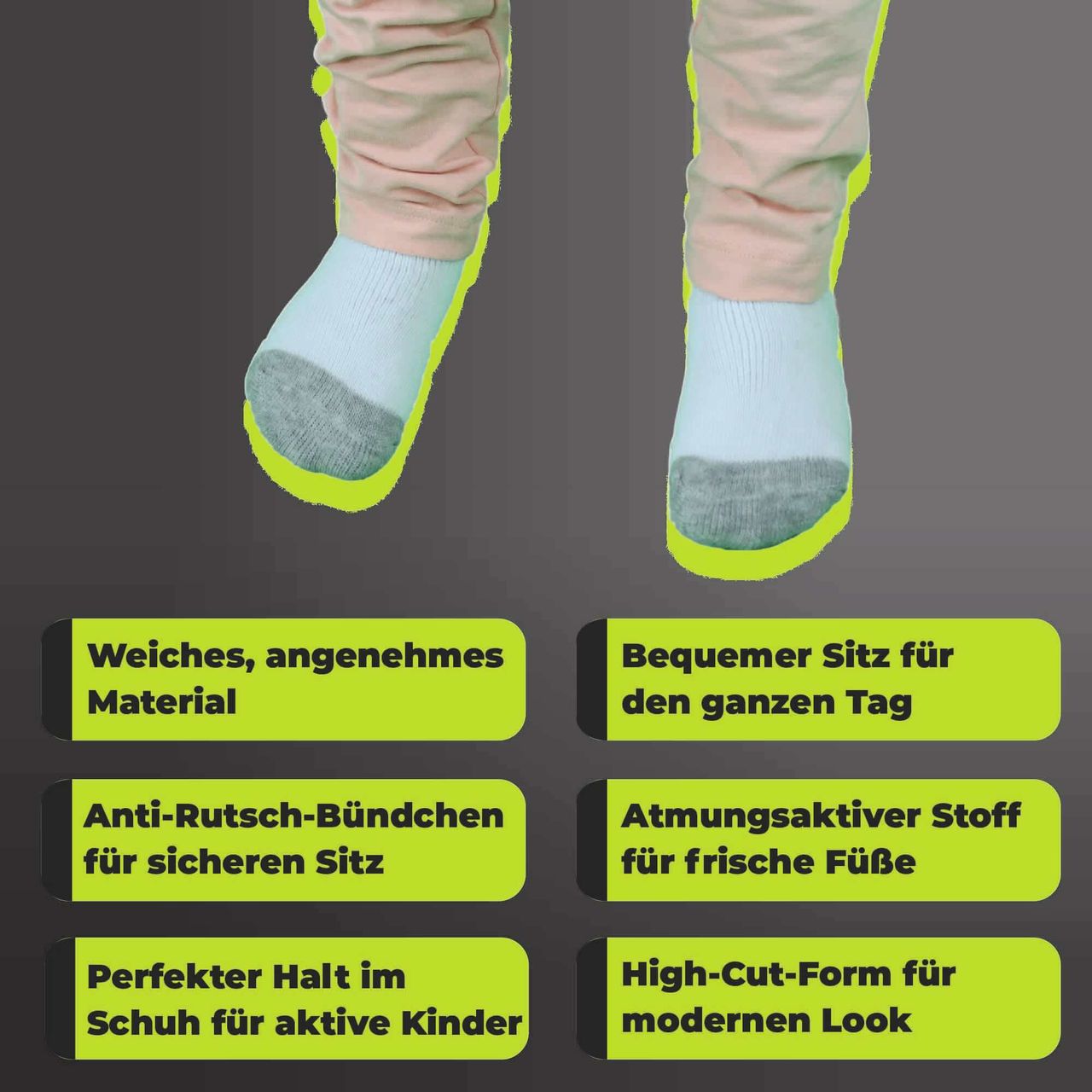 Athletech 6 Paar Sportsocken für Kinder 2-3 Jahre bis Gr. 28 hoher Bund grau weiß