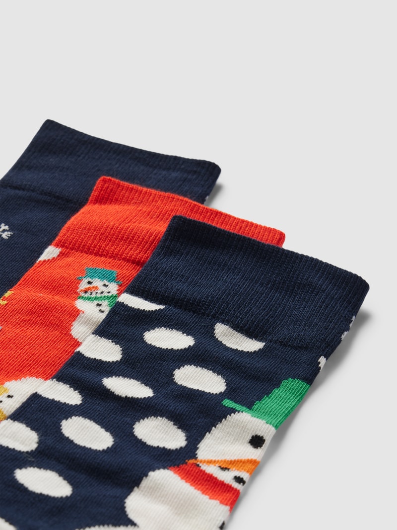 Socken mit Motiv-Print Modell 'Snowman' im 3er-Pack in dunkelblau