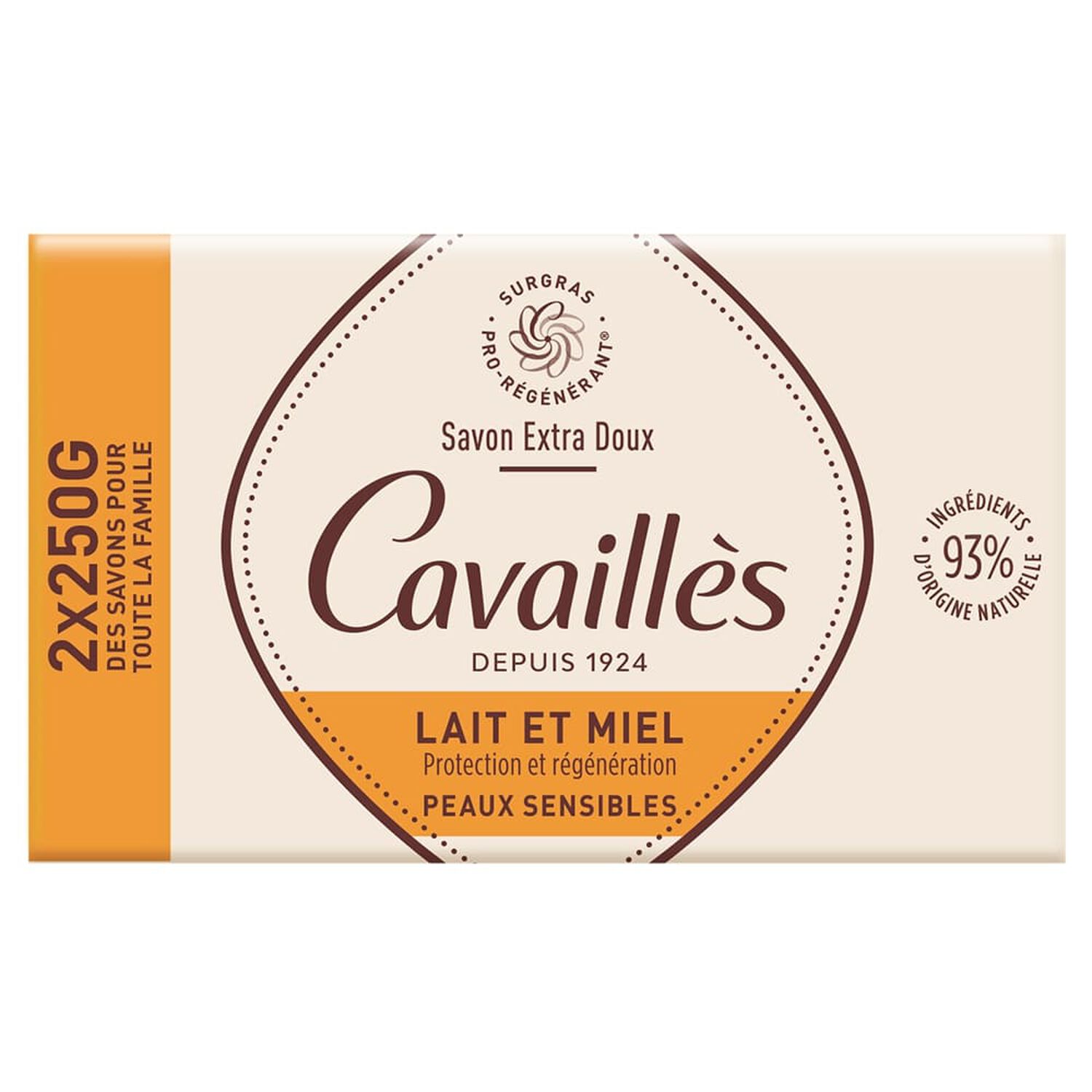 Cavaillès Savon Surgras Extra-Doux Nourrissant - Lait et Miel - Peaux Sensibles 150 g