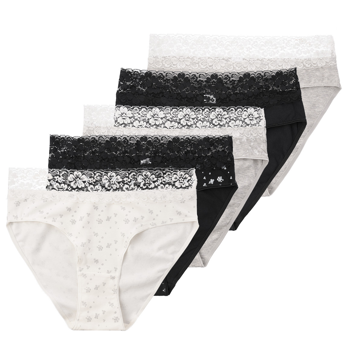 5 Damen Slips mit Spitze am Bund