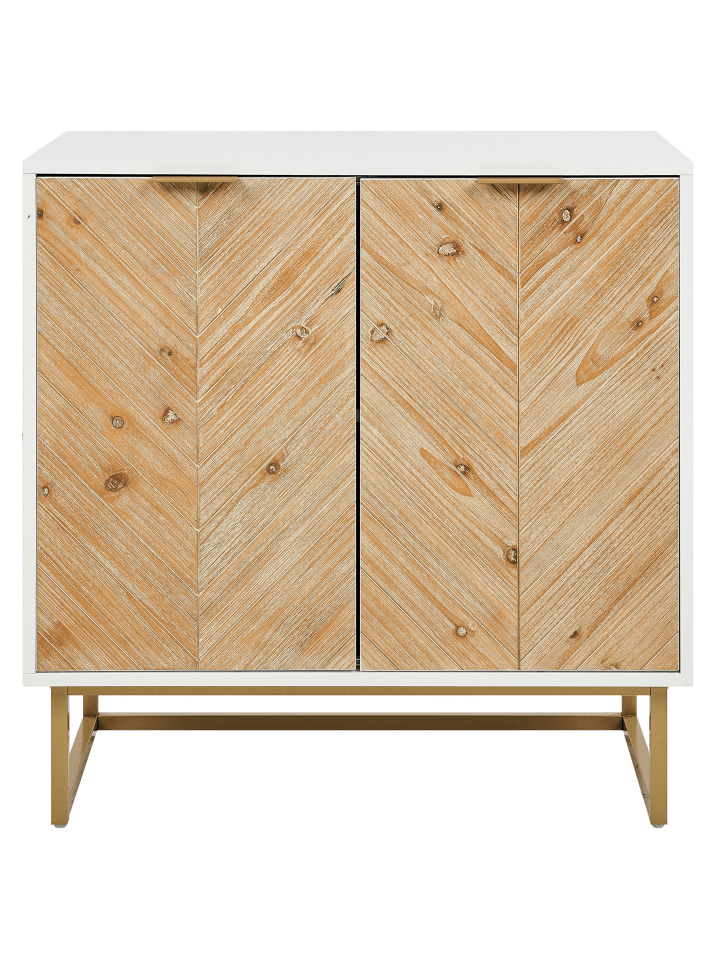Beliani Sideboard ALASKA in Weiß/Heller Holzfarbton/Gold - (W) 80 x (H) 80 x (L) 40 cm günstig kaufen onesize