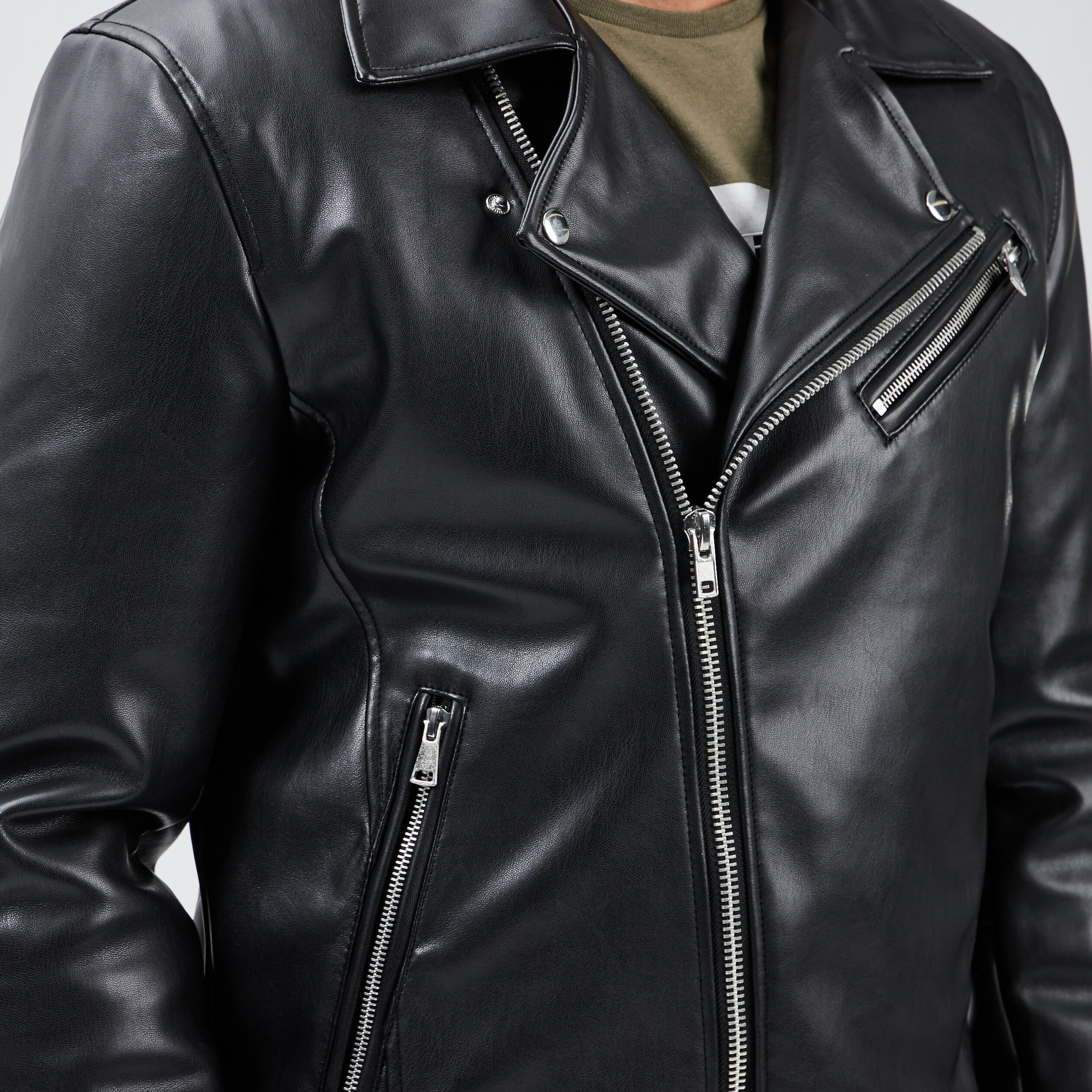 Veste style biker simili cuir zippée noir homme | La Halle