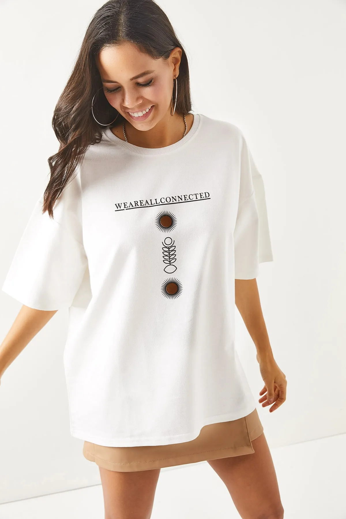 Olalook  Damen-T-Shirt „Symbol“, weiß, vorne und hinten, bedruckt, 2-fädig, Unisex, Oversize-T-Shirt TSH-19000696