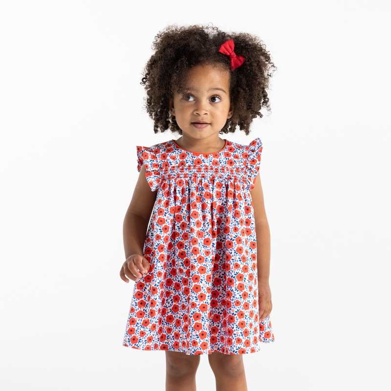 Robe à smocks coquelicots rouge bébé fille