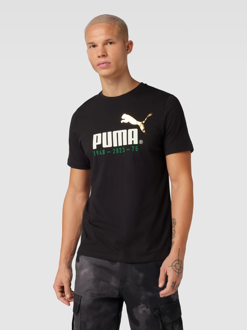T-Shirt mit Label- und Logo-Print Modell 'No. 1' in schwarz