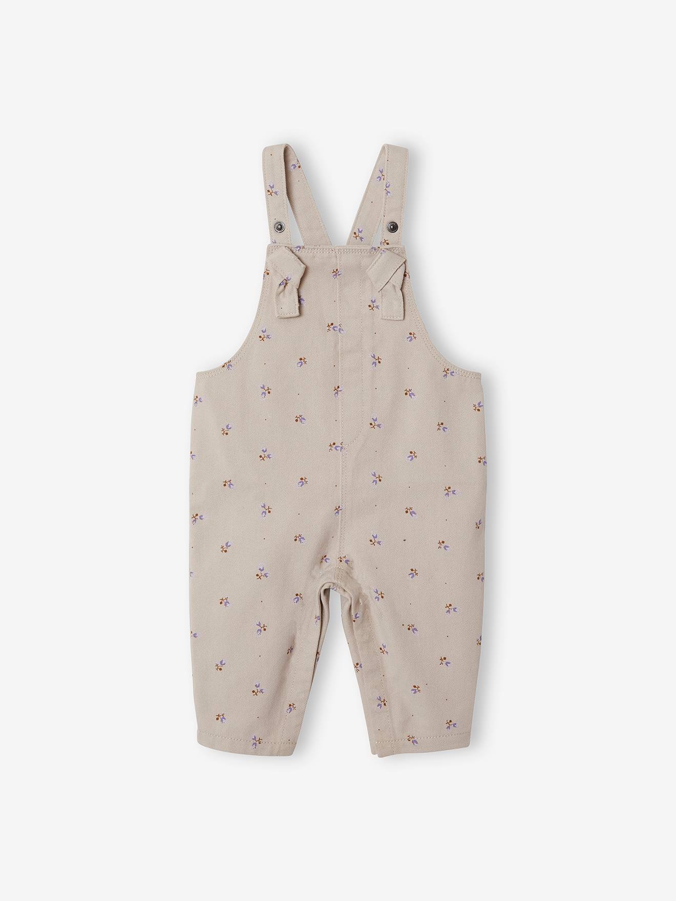 Ensemble combinaison et blouse bébé taupe clair imprimé