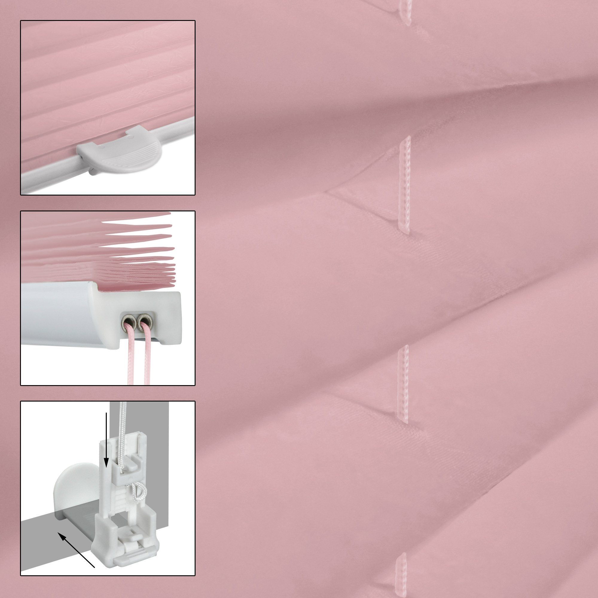 Plissee rosa, 85x100 cm, inkl. Befestigungsmaterial, ECD Germany, Klemmfix, Klemmfix ohne Bohren 85x100cm Rosa mit Klemmträger EasyFix