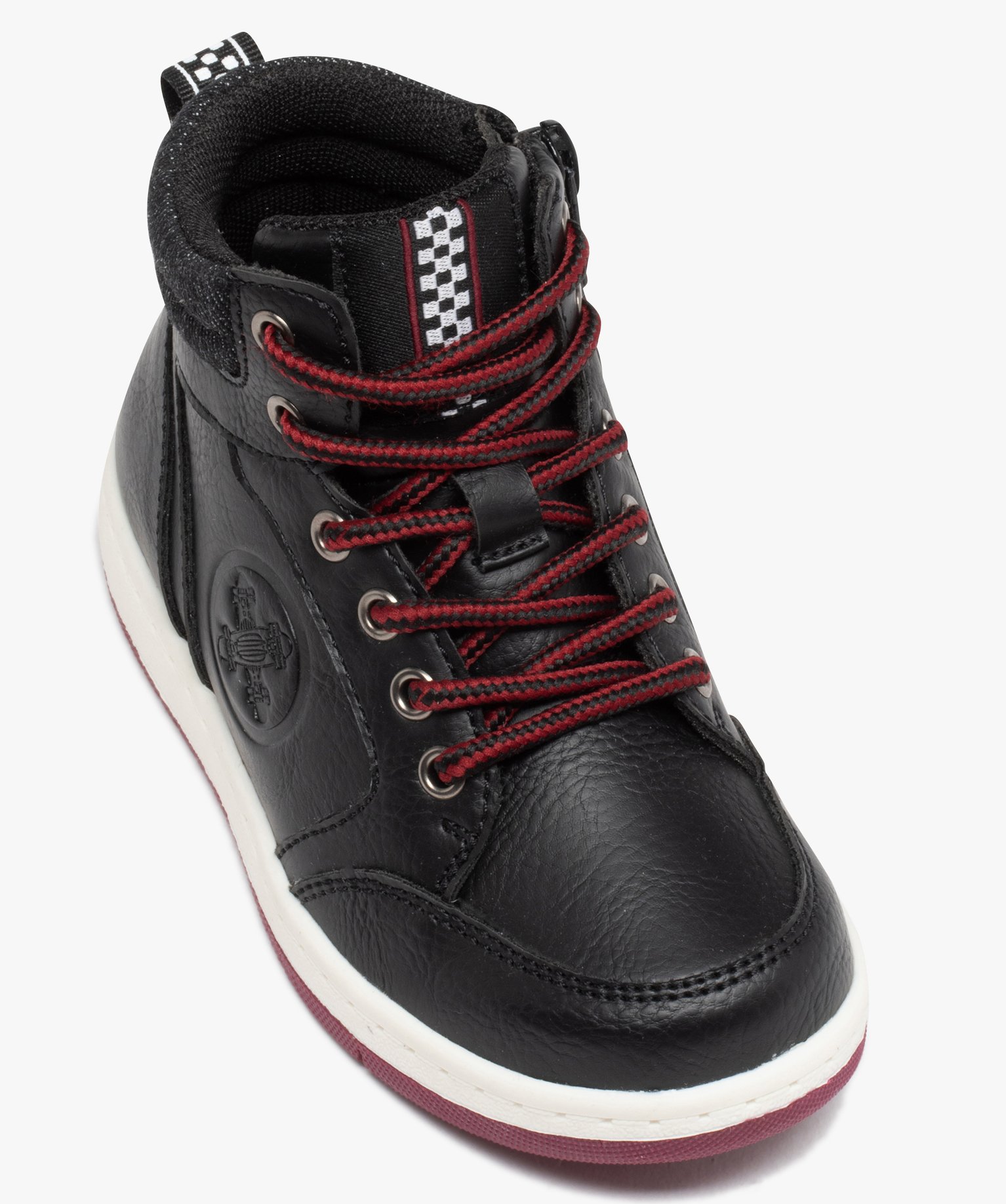 Baskets Garçon mid-cut unies à col en toile noir | GEMO