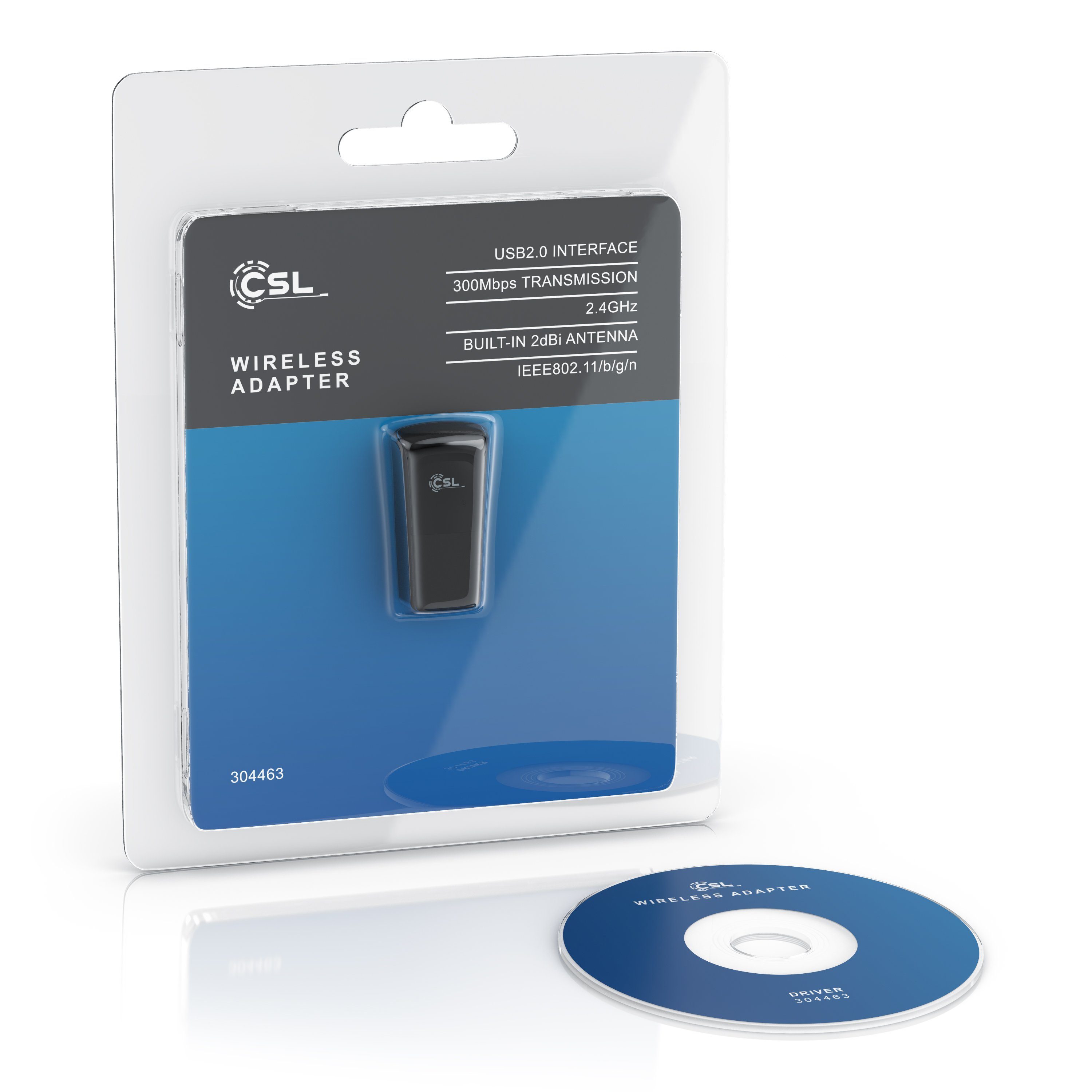CSL WLAN-Dongle, 300 Mbit/s USB Stick WiFi Adapter 2,4 Ghz 2T2R, Verstärkung 18 dBm