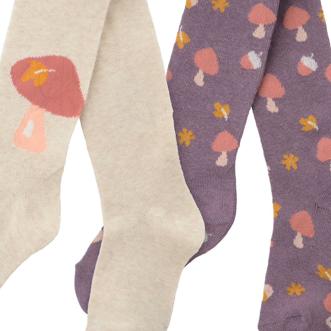 2 Mädchen Strumpfhosen mit Pilz-Motiven