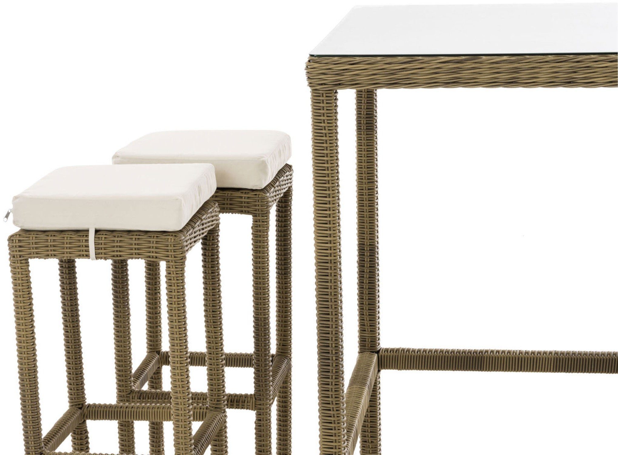 TPFGarden Gartenbar-Set Alina - aus 5mm Polyrattan und Aluminium-Gestell, (Stehtisch-Set mit 4 Hockern und Kunstlederauflagen, Gartenlounge-Set - wasserfest, pflegeleicht und UV-beständig), Maße (TxBxH): Tisch 84 x 84 x 110,5cm - Hocker 37 x 37 x 74,