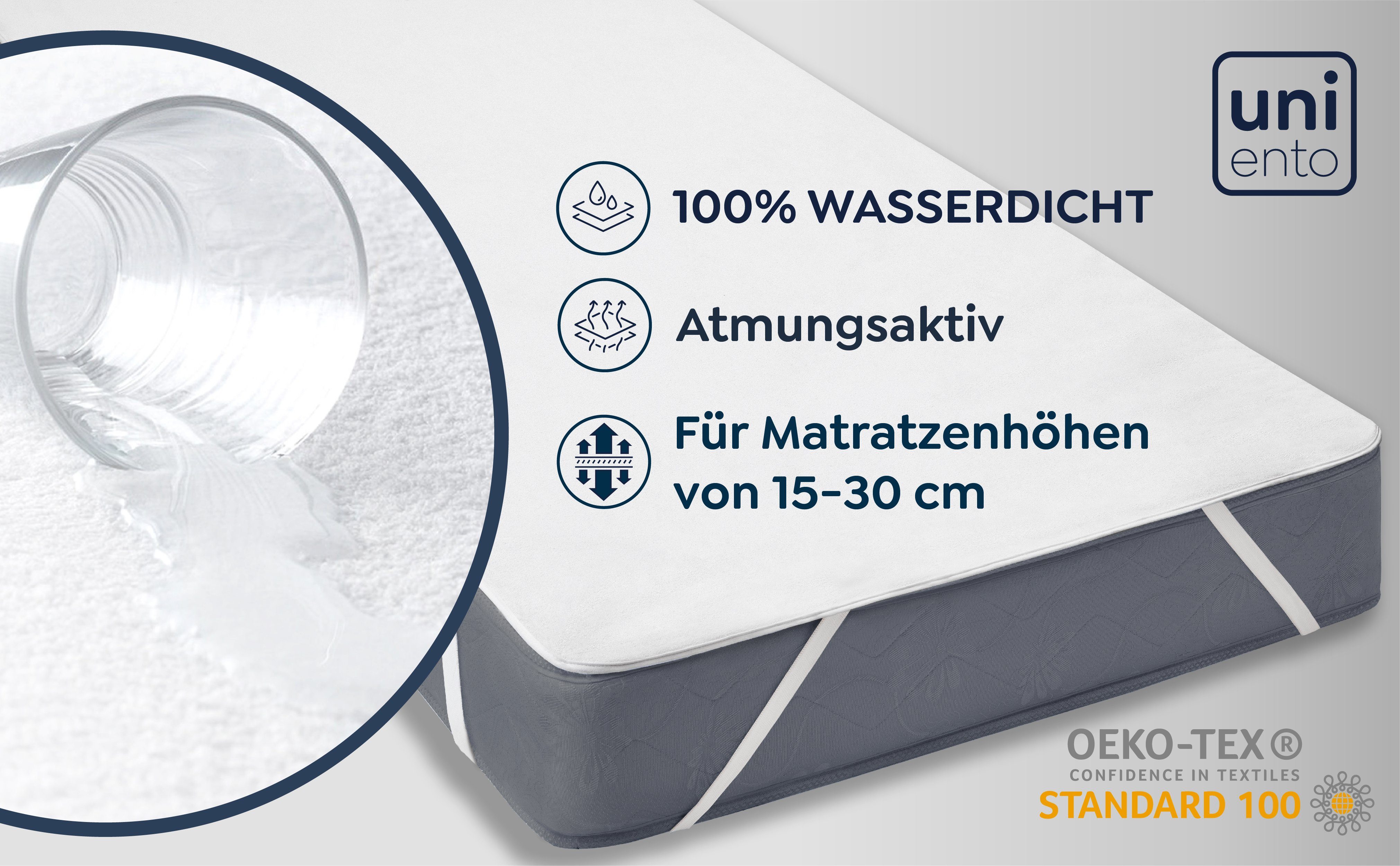 Matratzenschoner PREMIUM Matratzenauflage waschbar atmungsaktiv, geräuscharm Uniento, in verschiedenen Größen, 100% wasserdicht, 100% Baumwolle