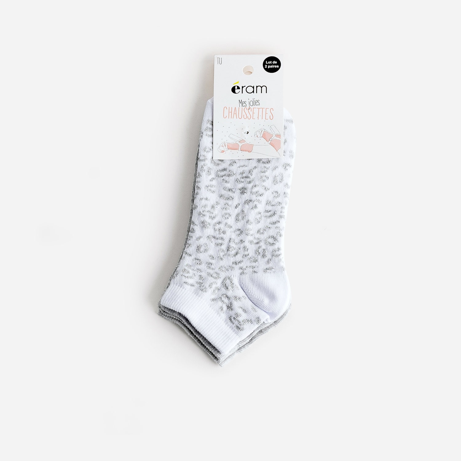 Chaussettes courtes blanches motif léopard et grises