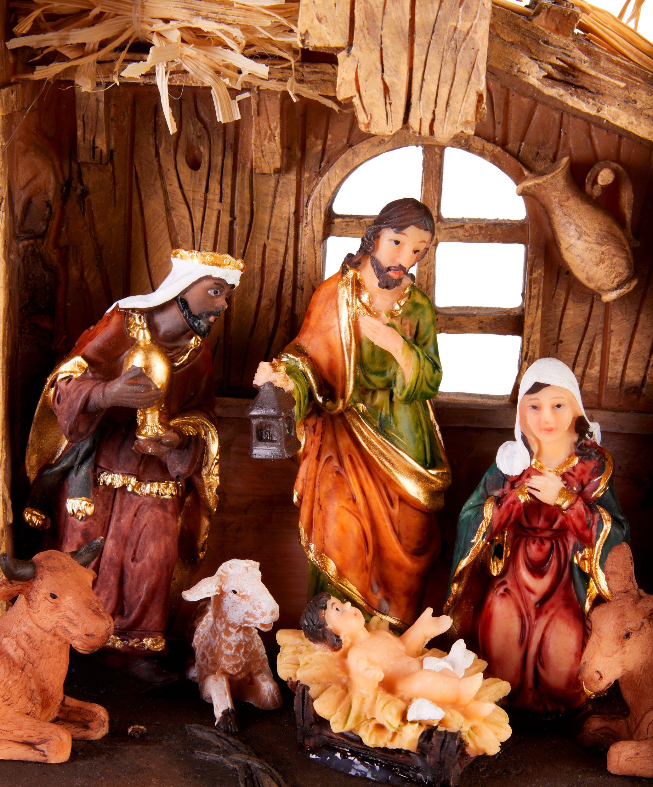 BRUBAKER Krippenfigur Weihnachtskrippe - 32 cm Krippenset mit 11 handbemalten Figuren (Weihnachtsfigur Krippe, 1 St), aus Harz - Tischdekoration Weihnachten - Weihnachtsdekoration Skulptur