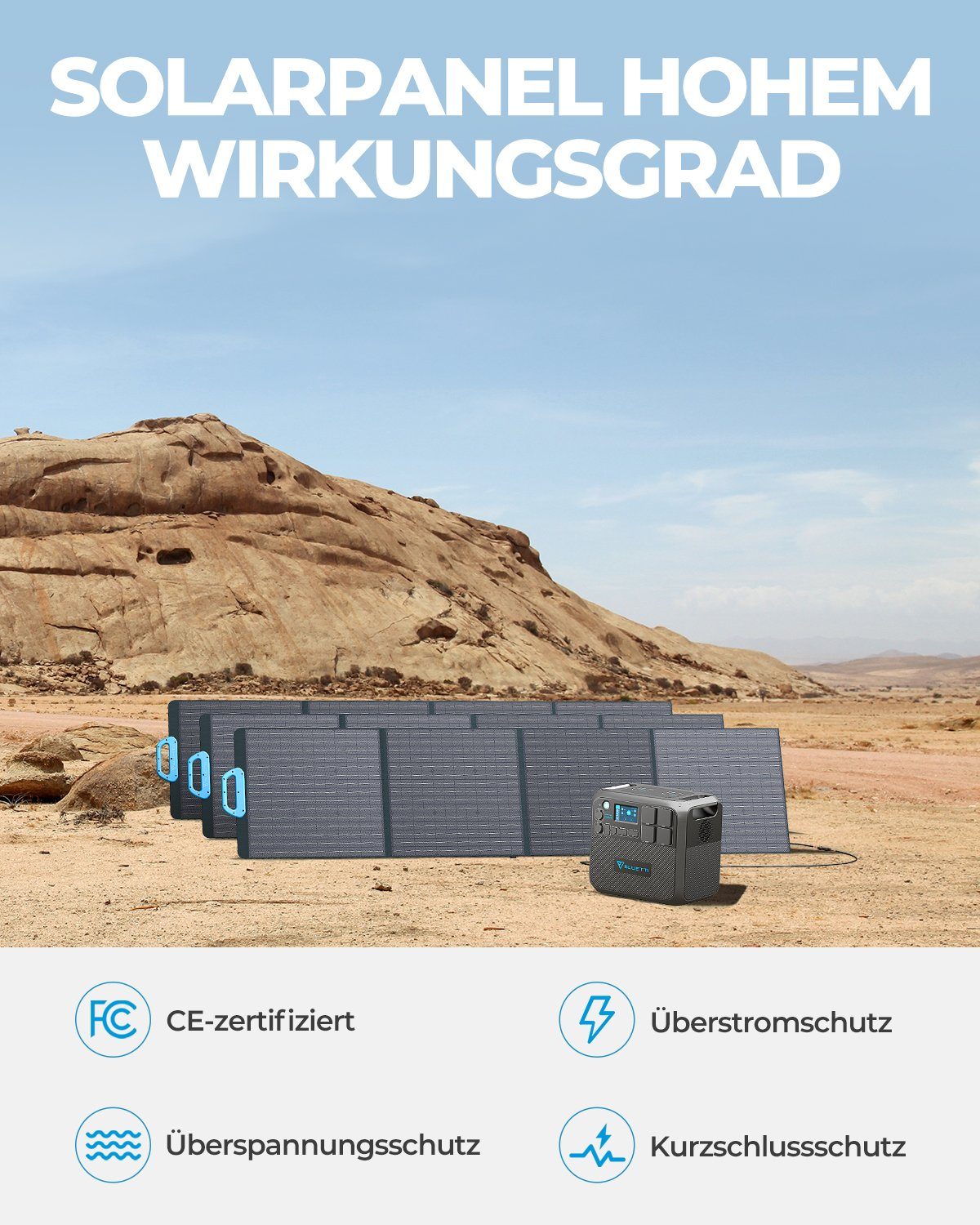 BLUETTI Stromerzeuger EB70 Solar Generator mit 200W Solar Panel, (mit 2 1000W AC Ausgängen Tragbare Powerstation kit für Autoreisen, Netzunabhängig, Stromausfälle, 1-tlg), 716Wh LiFePO4 Batterie-Backup