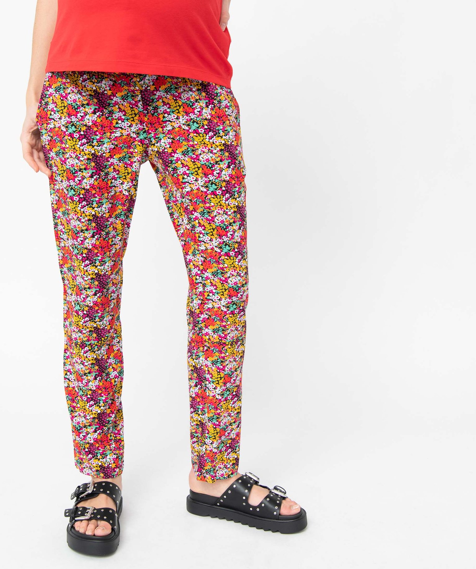 Pantalon de grossesse imprimé fluide à taille smockée divers | GEMO