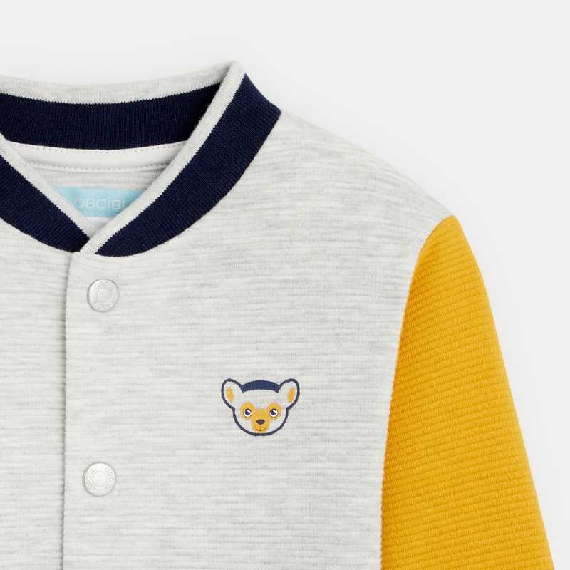 Sweat teddy bicolore côtelé animaux à vélo jaune bébé garçon