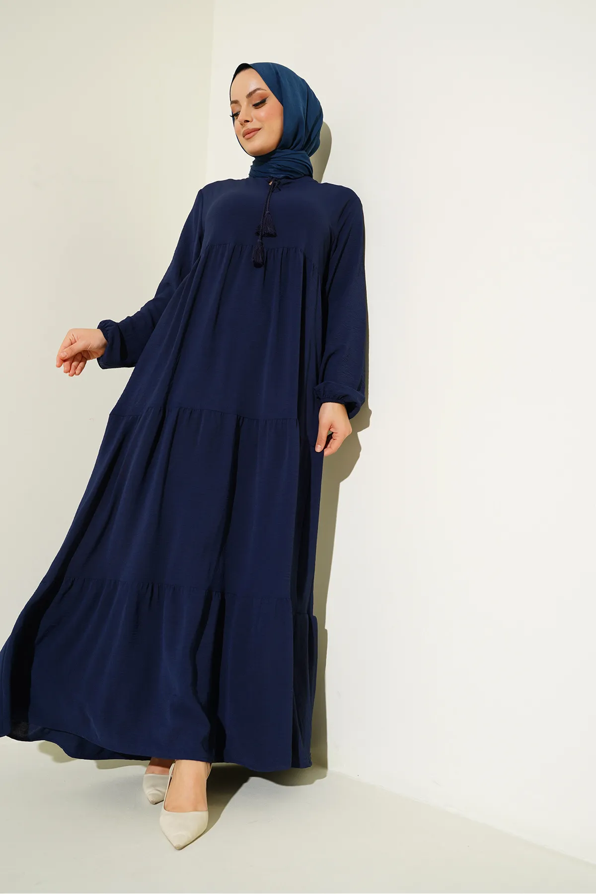 Bigdart  Hijab-Kleid mit Kragen und Schnürung - Marineblau