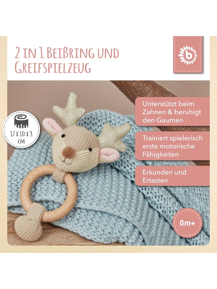 Bieco Spielwaren Greifling Rassel Holz Natur und Baumwolle Reh  - ab Geburt in Beige günstig kaufen onesize
