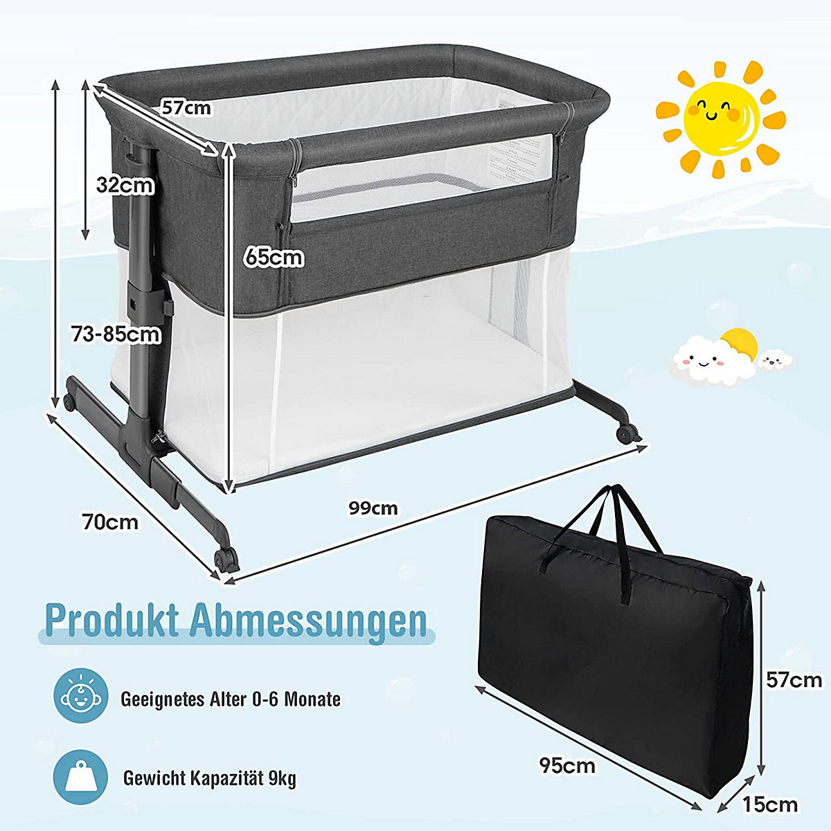 3 in 1 Beistellbett Laufstall Reisebett mit Matratze