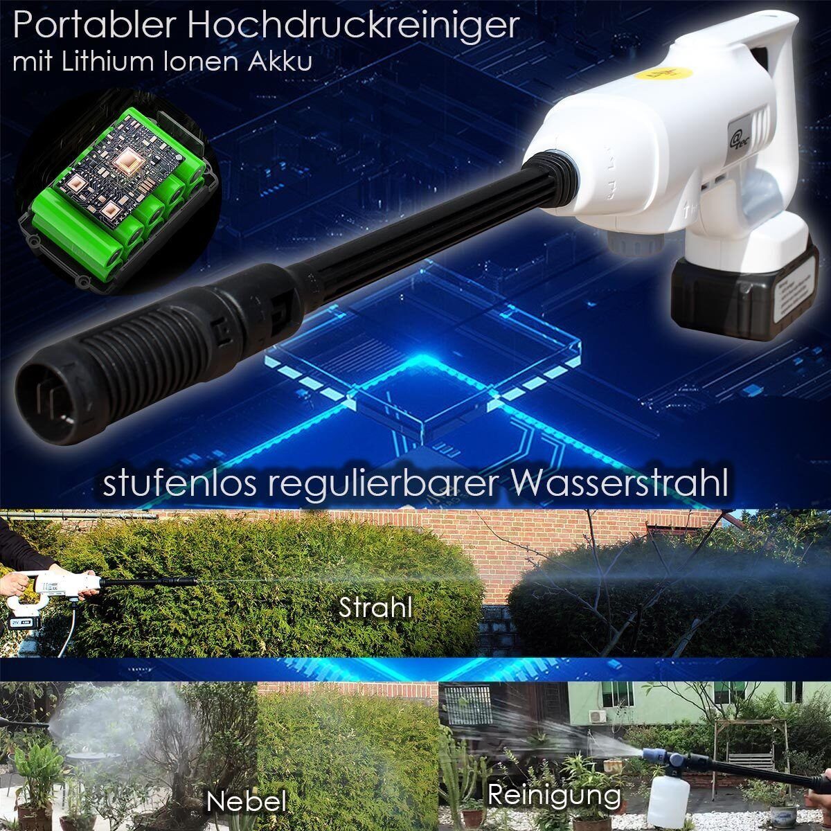 @tec Akku-Hochdruckreiniger 74 Wh, 4000 mA, max. 22 bar, mit Zusatzakku, Ladegerät, mobiler Druckreiniger