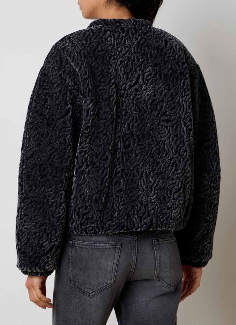 Isabel Marant Abelina dygsniuota aksominė bomber striukė su pūkų raštu