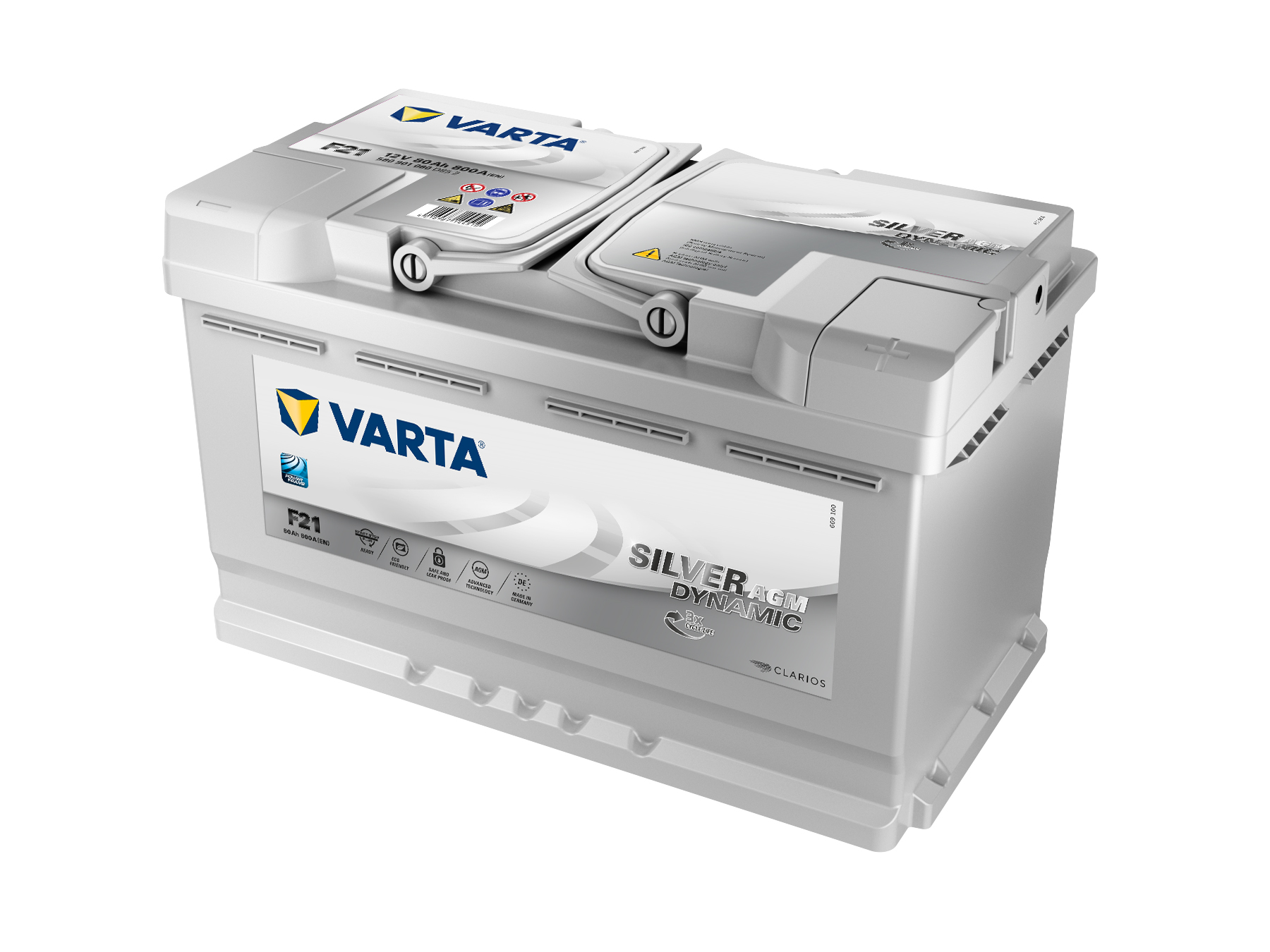 VARTA Silver Dynamic AGM Autobatterie speziell für Start-Stop-Technologie, F21, 580 901 080, 80 Ah, 800 A - ATU