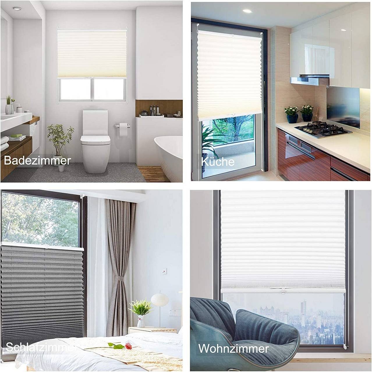 Plissee, Woltu, halbtransparent, Klemmfix, Klemmfix, Jalousie Faltrollo Blickdicht