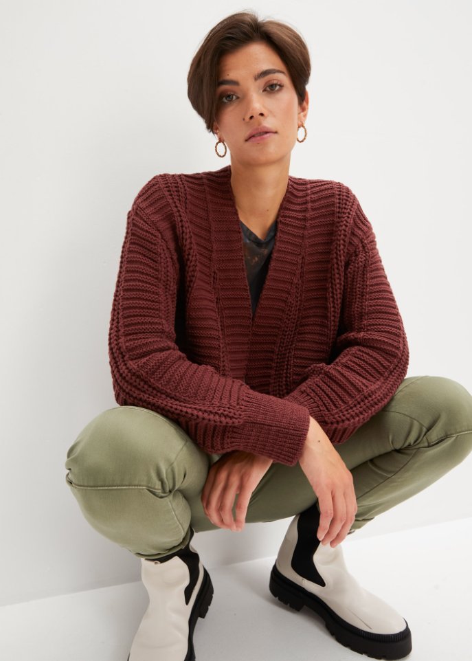 Grobstrick-Cardigan mit Zopfmuster