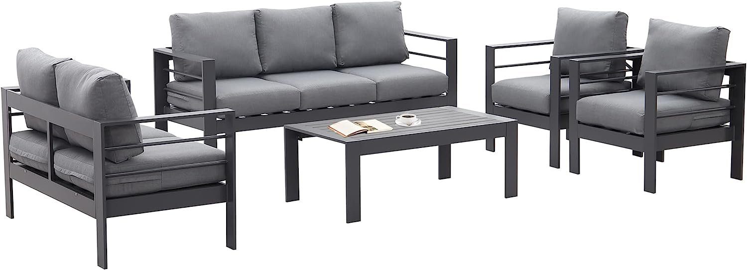 MeXo von GLP HOME Gartenlounge-Set Aluminium Sitzgruppe wetterfest Lounge Set für 5-7 Personen, (Gartenmöbel, Gartengarnitur mit Kissen), Essgruppe für Terrasse Balkon Garten Indoor Outdoor