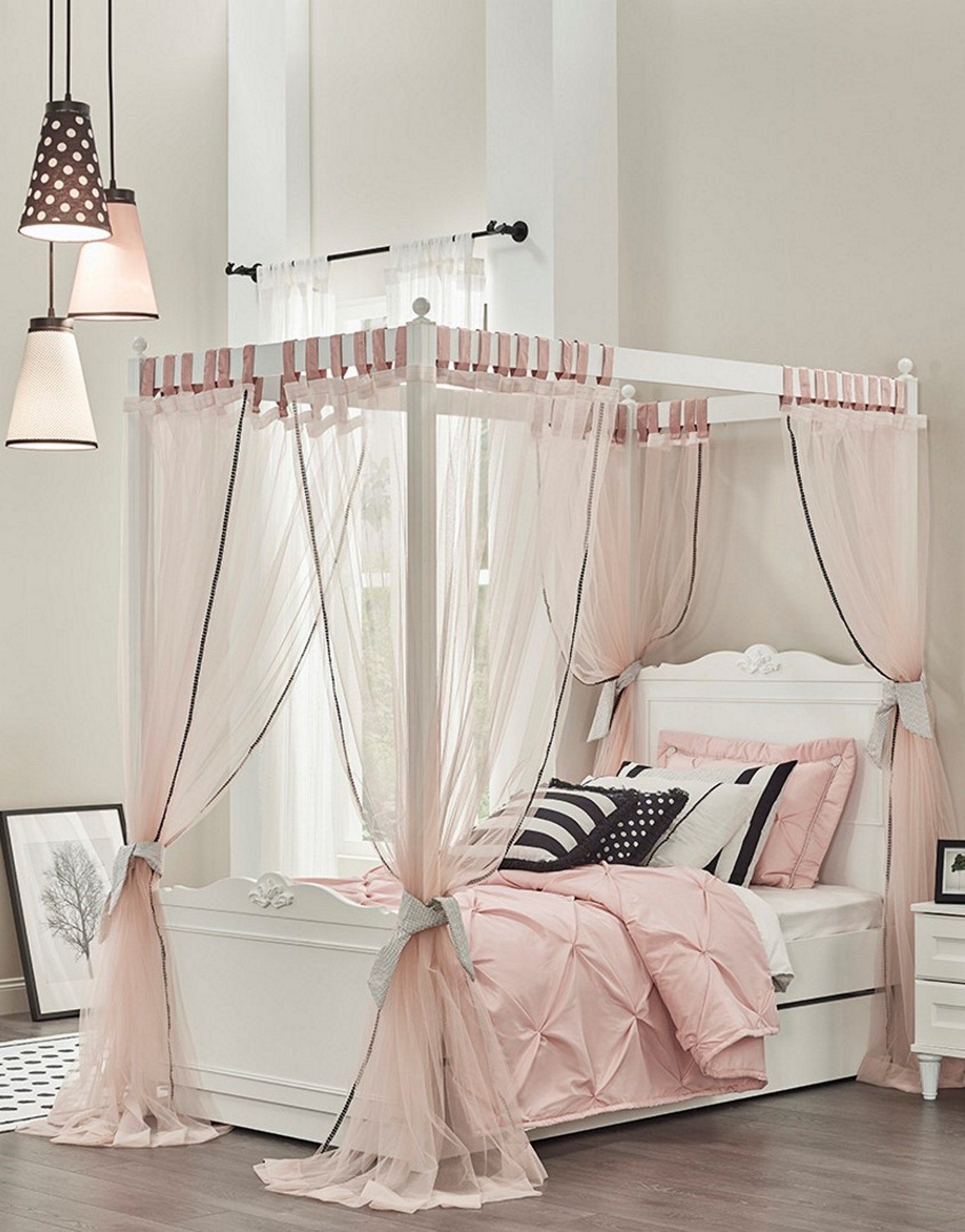 Möbel-Lux Kinderbett Lory Himmelbett mit Aufsatz inkl. Mosquitonetz in zwei Größen (Set), inkl. Betthimmer, Mosquitonetz