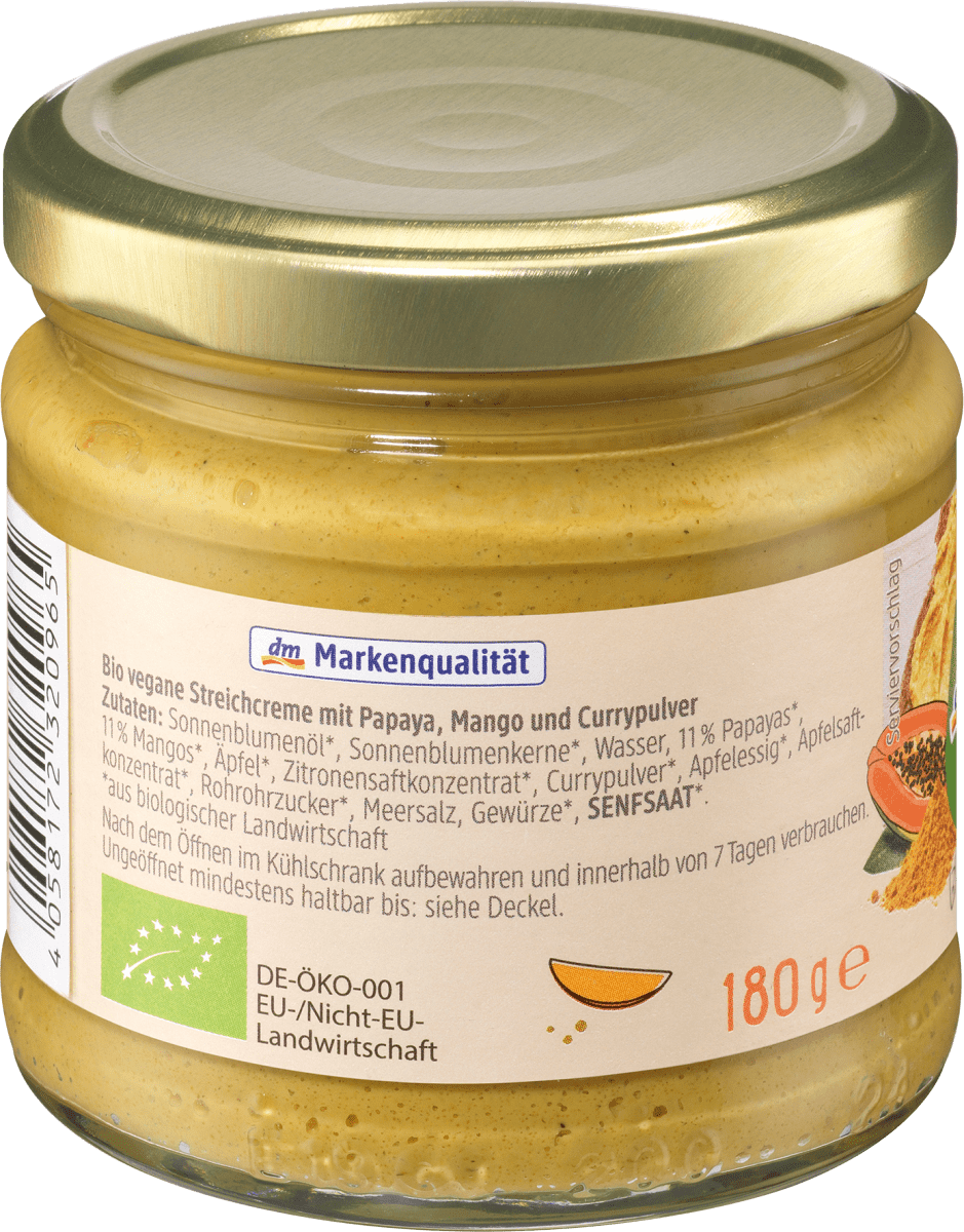 Brotaufstrich, Streichcreme Curry-Papaya Mango, 180 g