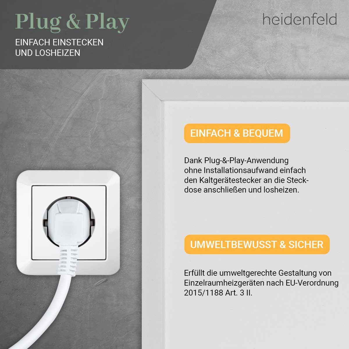 Heidenfeld Infrarotheizung 300-1200 W Wand Decken Elektroheizung HF-HP106-3 - 10 J. Garantie, Thermostat - Infrarot Wandheizung Heizkörper Elektroheizkörper