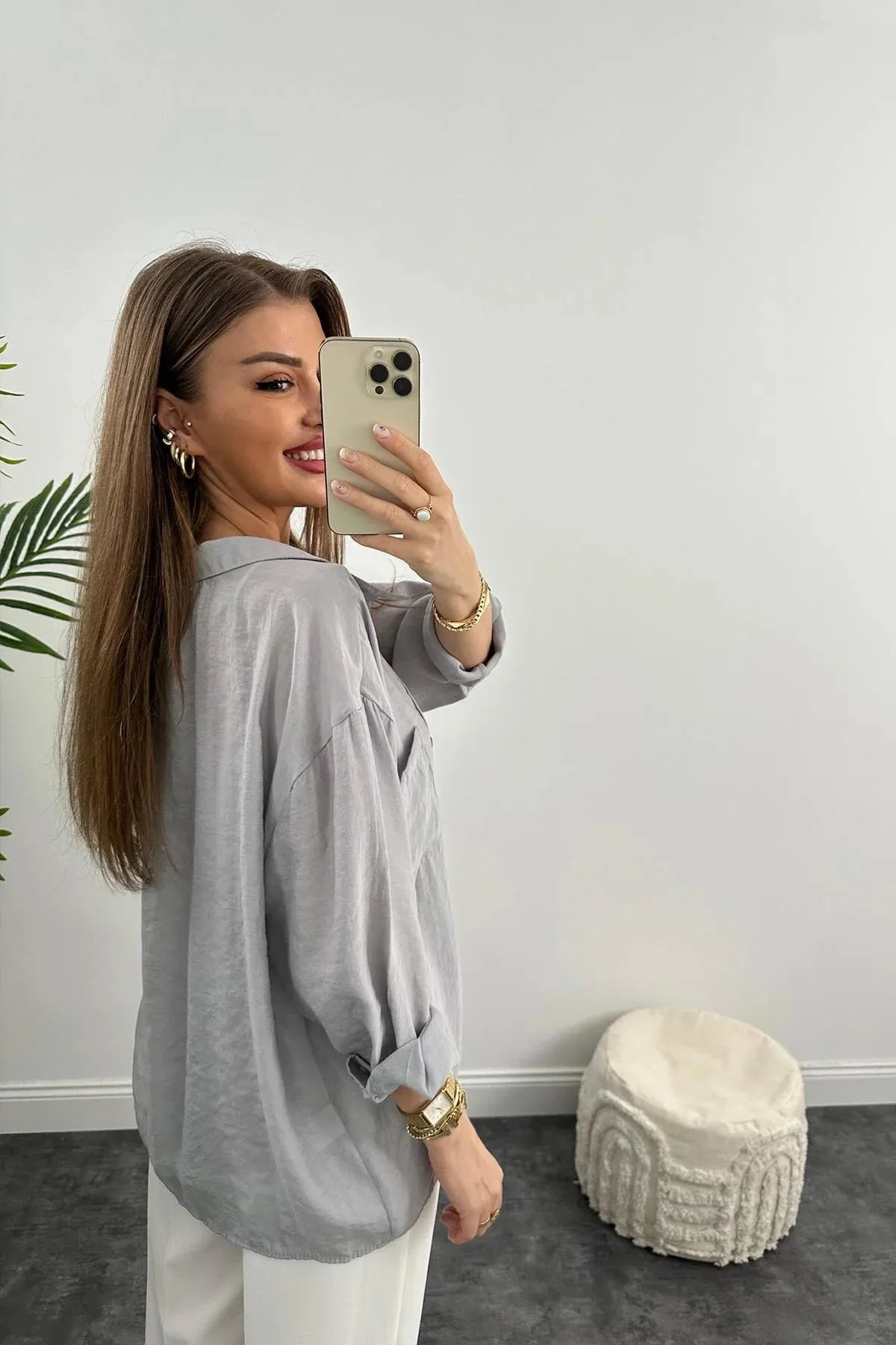 My Blog  Graues Oversize Off-Shoulder-Shirt