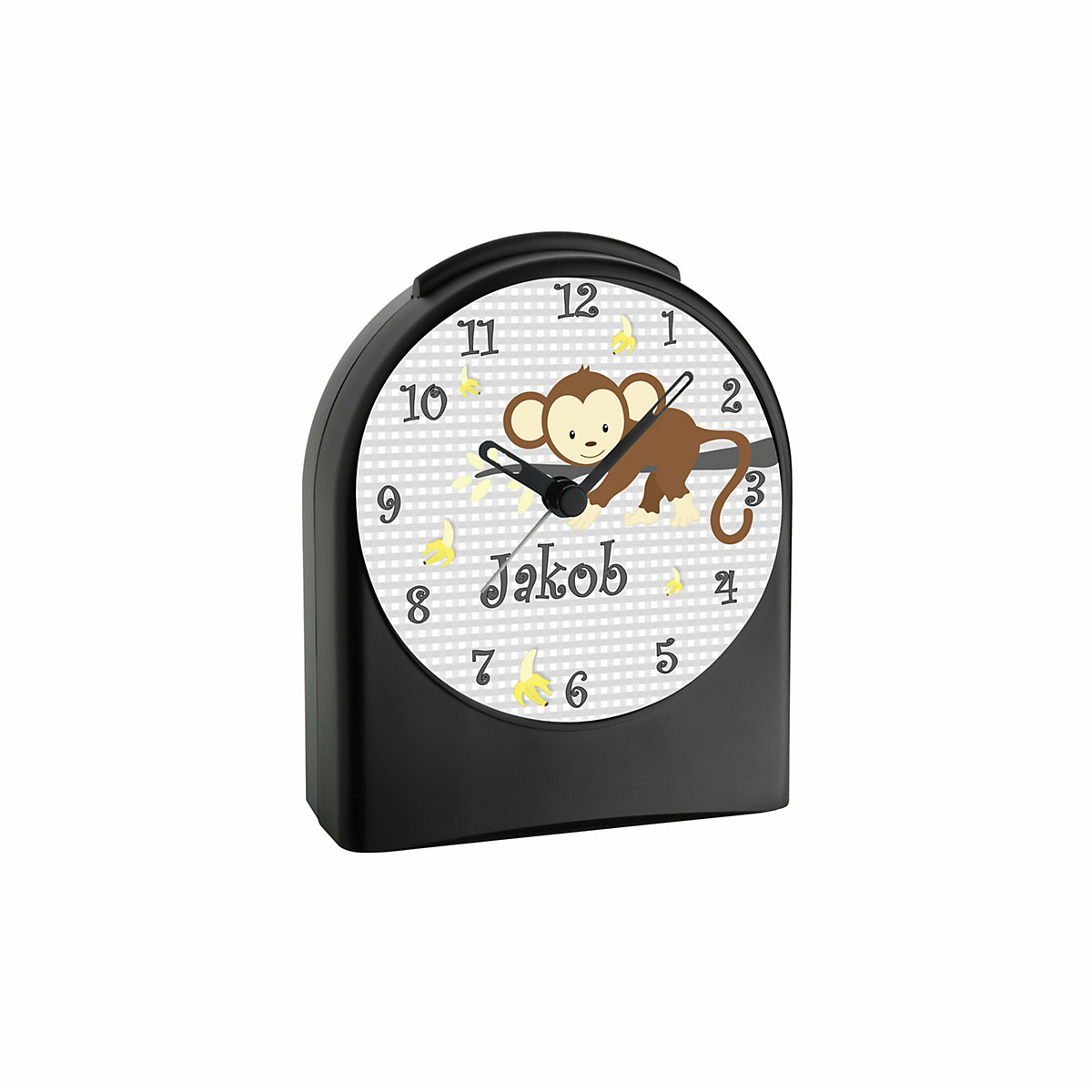 Kinder Funkwecker personalisiert mit Namen Affe Atom-/Funkuhr, 12-Stunden-Anzeigeformat, Schlummerfunktion, Nachtlicht, Geräuschlos/Ohne Ticken