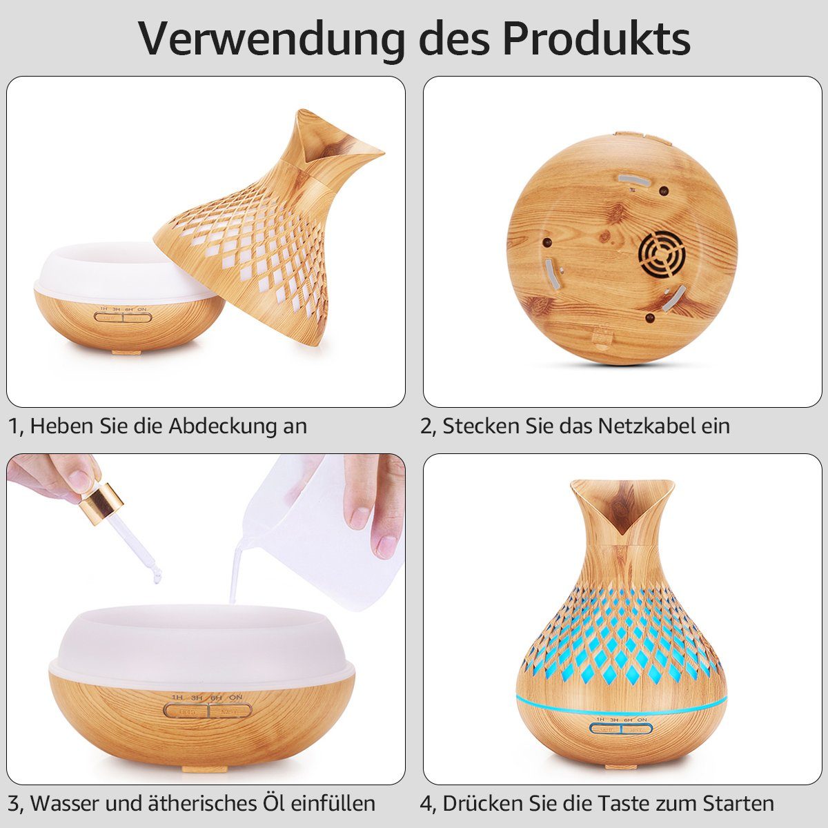 7Magic Luftbefeuchter Aroma Diffuser Luftbefeuchter Raumbefeuchter Oil Diffuserm, mit Timer, 0,50 l Wassertank, Ultraschall Aromatherapie Diffusor für Büro,Yoga,Spa,Schlafzimmer