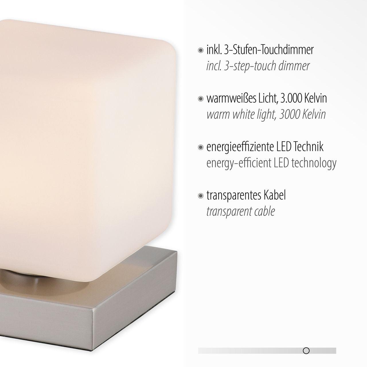 Paul Neuhaus LED Tischleuchte DADOA, 1x LED-Board/5Watt/3000K, Innenleuchte, IP20, 3-Stufen-Touchdimmer