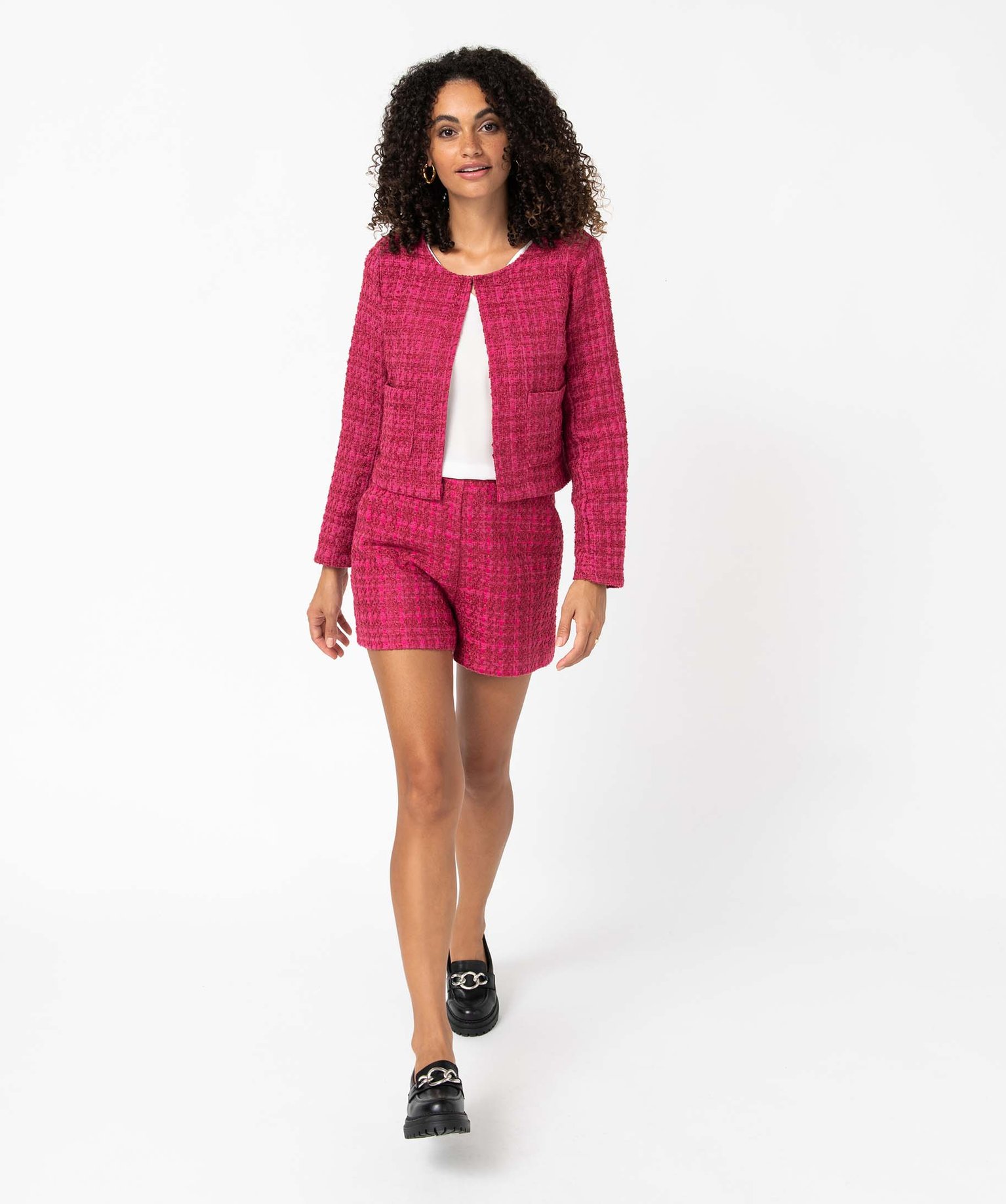 Veste femme aspect tweed coupe courte rose | GEMO