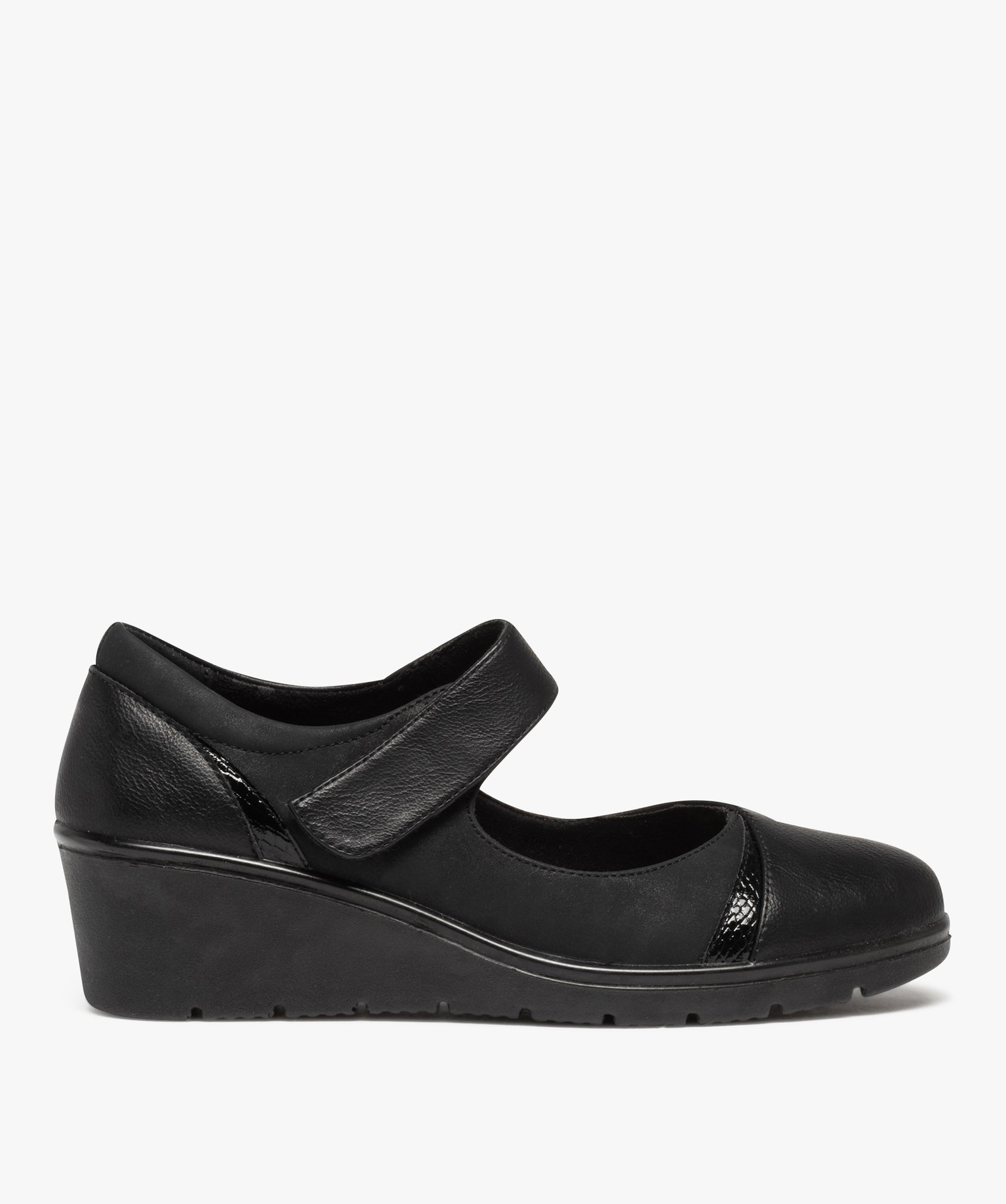 Sandales femme compensées détails strass et métallisés noir | GEMO