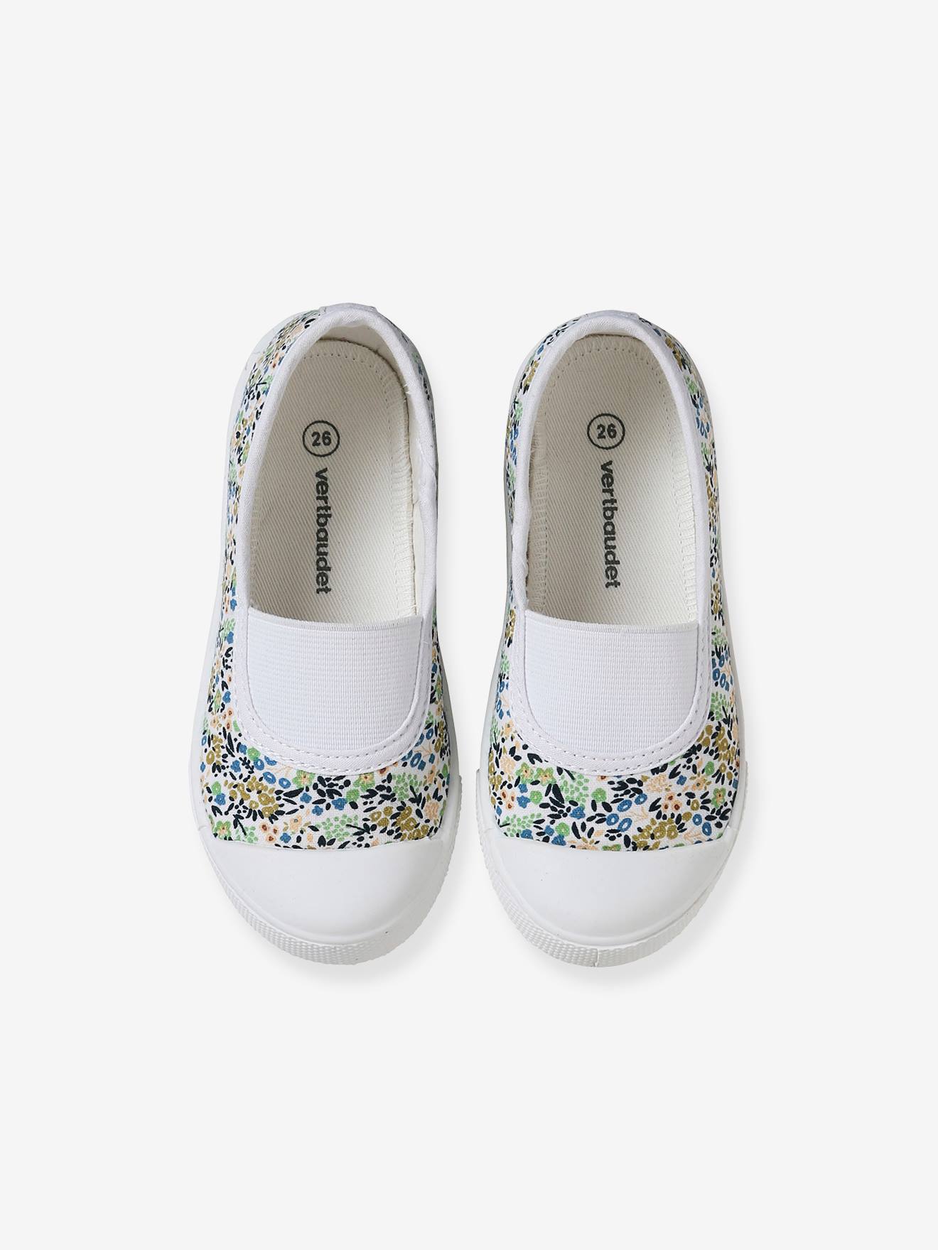 Vertbaudet Kinder Stoffschuhe mit Gummizug - weiß bedruckt