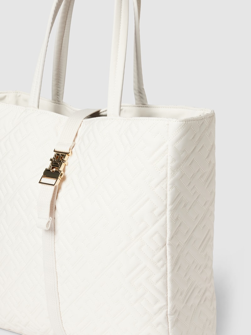 Tote Bag mit Allover-Logo Modell 'FLOW TOTE' in weiß